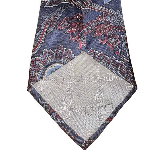 Christian Dior Handmade Navy and Red Abstract Neck Tie - Picture 4 of 5